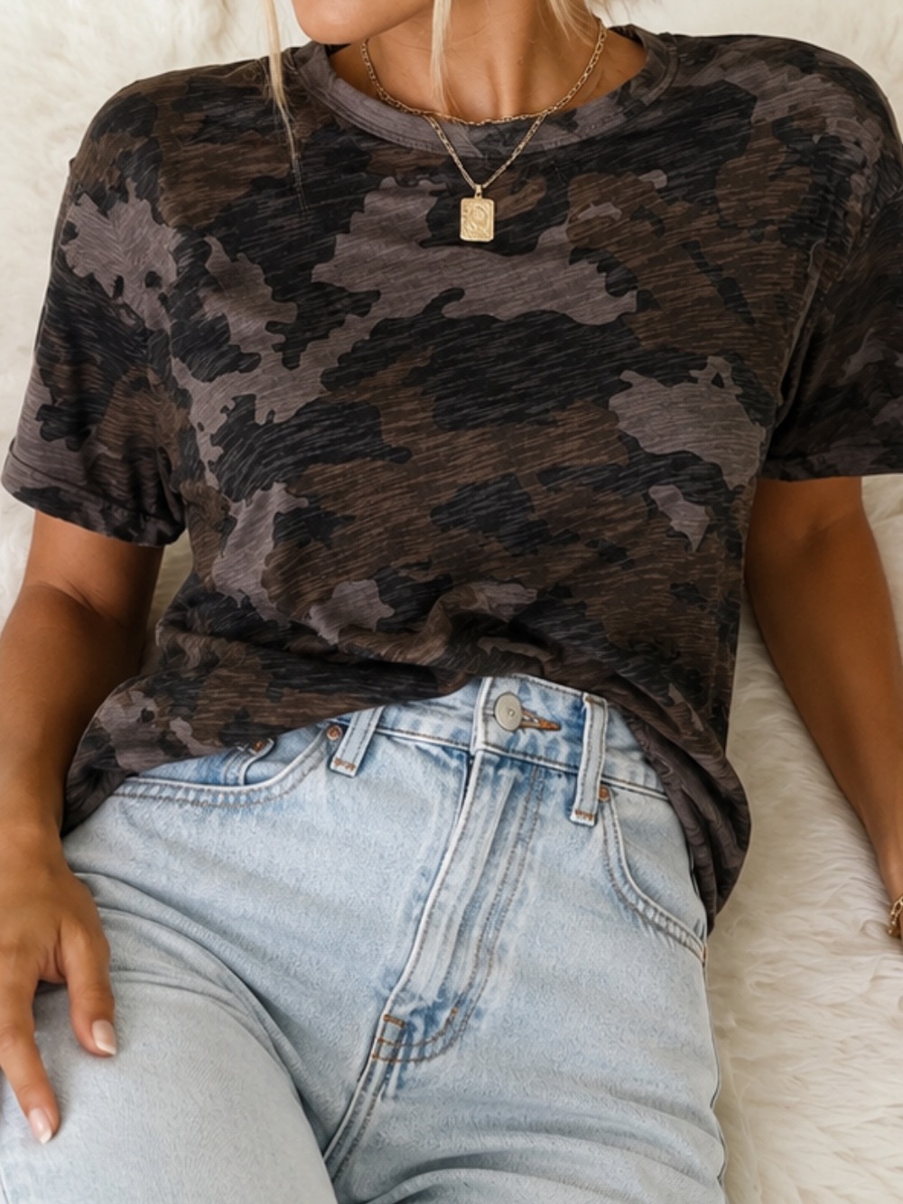 ATM Anthony Thomas Melillo Camo Schoolboy Crew Tee t-shirt Large
